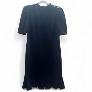 NWT DKNY navy short sleeve shift dress with gold buttons and pleated bottom 10